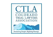 Logo of the Colorado Trial Lawyers Association featuring blue mountains and text.
