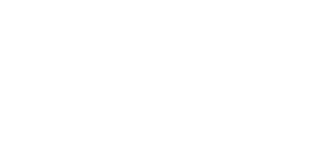 Stylized white mountain range silhouette on a transparent background.